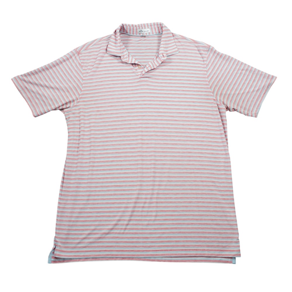 Peter Millar Men's Large Pink Blue Striped Performance Polo Shirt Short Sleeve L